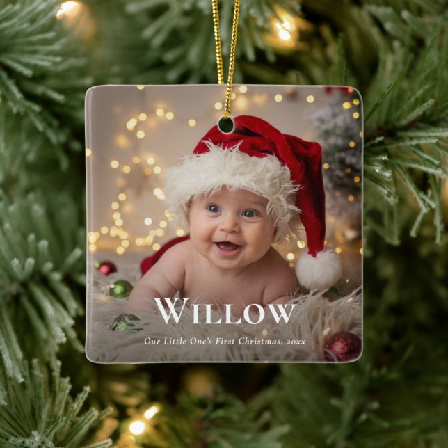 Baby's First Christmas Elegant Name Foto Keepake Keramikornament (Baum)