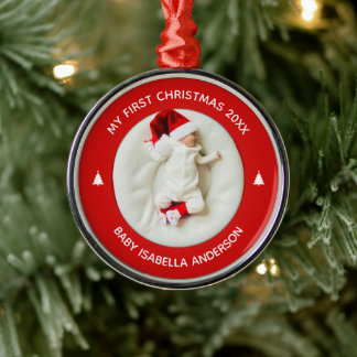 Baby's First Christmas Elegant Red Keepsake Photo Ornament Aus Metall