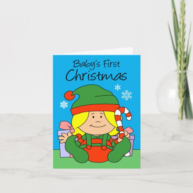 Baby's First Christmas Elf Girl Feiertagskarte (Vorderseite)