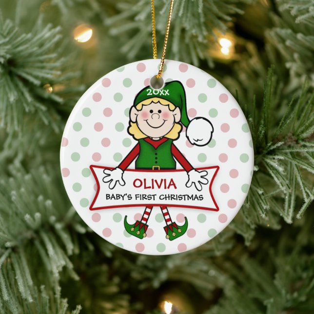 Baby's First Christmas Elf Girl Keramikornament (Baum)