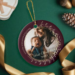 Baby's First Christmas Fa La Custom Baby Foto Keramik Ornament<br><div class="desc">Elegantes und wunderschönes Baby's erstes Weihnachtskuchendekor. Magische und skurrile zweiseitige, zwei Baby-Foto Weihnachtsmusik Thema Urlaub Verzierung. Das Design zeigt unsere originalen Kunstwerke mit magischen Imitaten goldenen Raster von Goldkonfetti und funkelndem Schnee, die den Eindruck von anmutigen Musiklinien im Wind weht. "Fa la la" ist in die Musiklinien integriert, um die...</div>