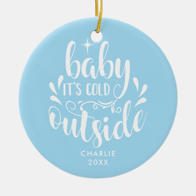 Baby's First Christmas Foto Baby Boy Blue Keramik Ornament (Vorne)