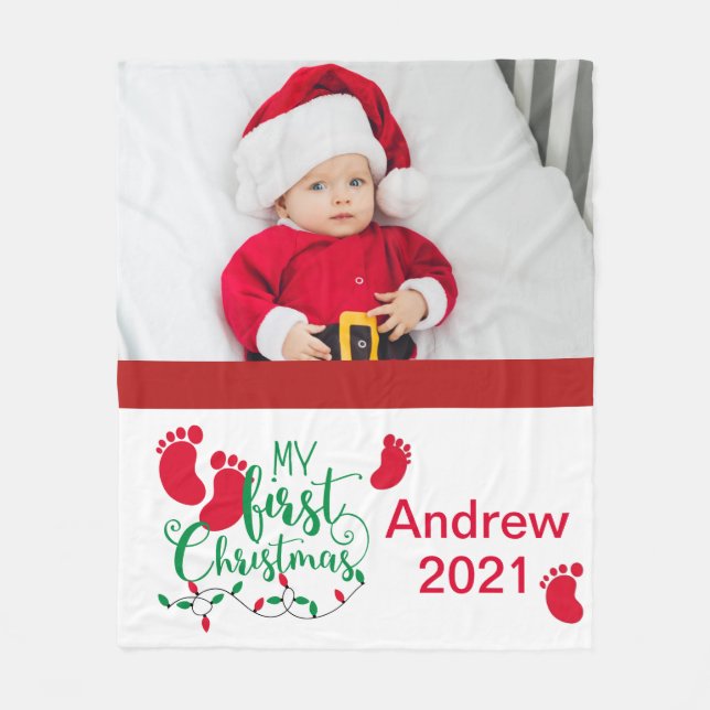 Baby's First Christmas Foto Fleece Blanket (Vorderseite)