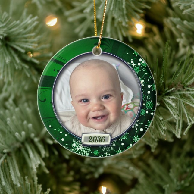 Baby's First Christmas Foto Frame Keramik Ornament (Baum)
