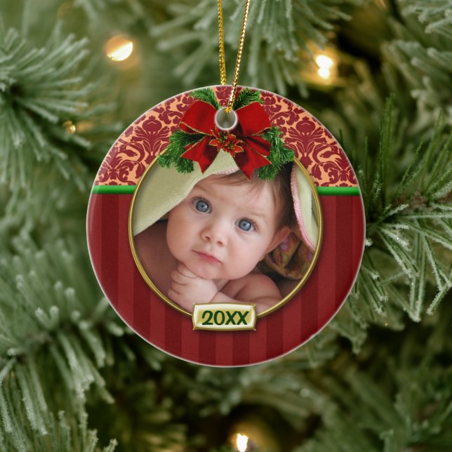 Baby's First Christmas Foto Frame Keramik Ornament (Baum)