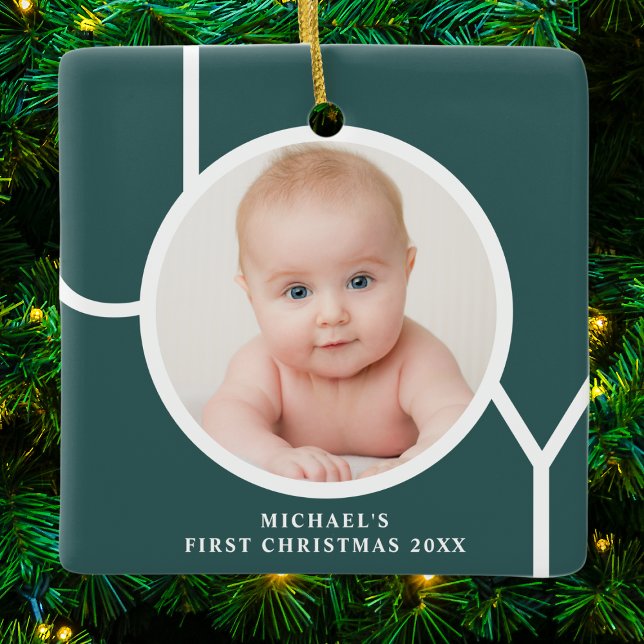 Baby's First Christmas Foto Green Keramikornament (Von Creator hochgeladen)