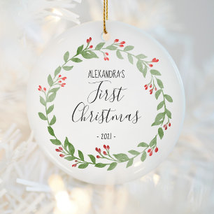Baby's First Christmas Foto-Kranz Schwarzer Text Keramik Ornament