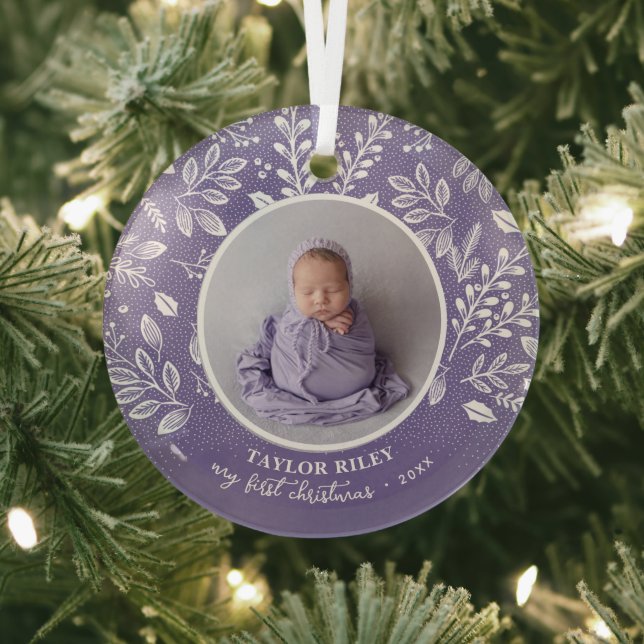 Baby's First Christmas Foto Lavender Ornament Aus Glas (InSitu)