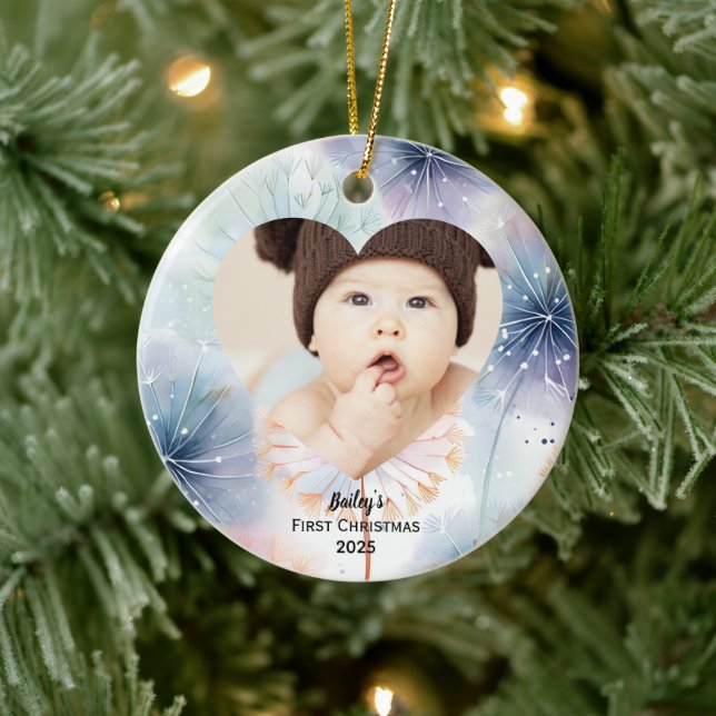 Baby's First Christmas Foto Name Pastel Keramik Ornament (Baum)