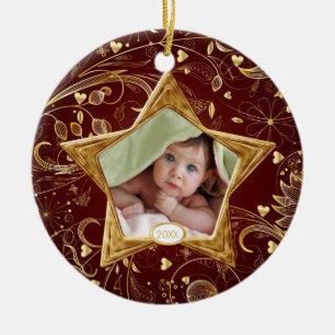 Baby's First Christmas Foto Ornament Stern Gold
