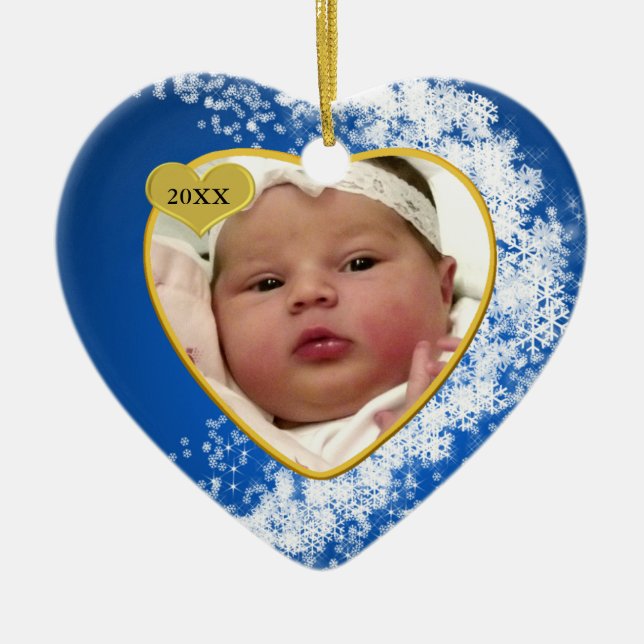 Baby's First Christmas Foto Personalisiert Keramik Ornament (Vorne)