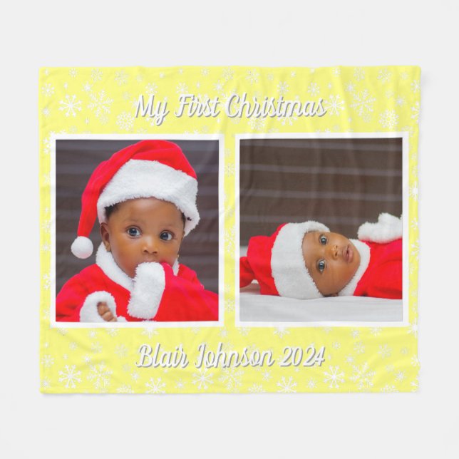 Baby's First Christmas Foto Snowflakes Fleece Bla (Vorderseite (Horizontal))