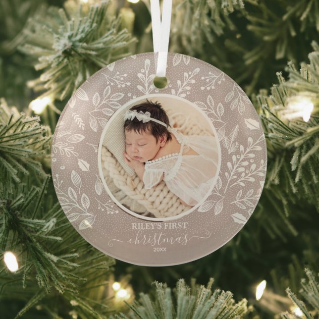 Baby's First Christmas Foto Taupe Ornament Aus Glas (InSitu)