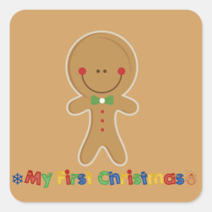 Babys First Christmas Gingerbread Boy Quadratischer Aufkleber