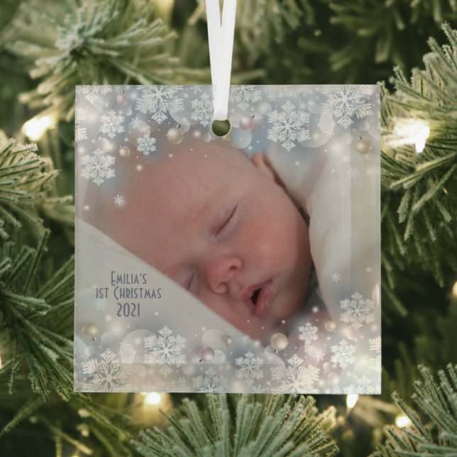 Baby's First Christmas Glass Square Ornament (Insitu)