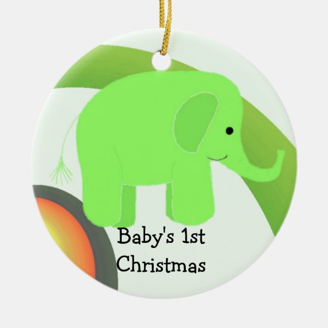 Baby's First Christmas Green Elephant Keramik Ornament (Vorne)