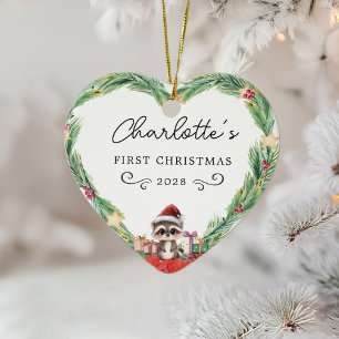 Baby's First Christmas-Heart & Racoon Keramik Ornament