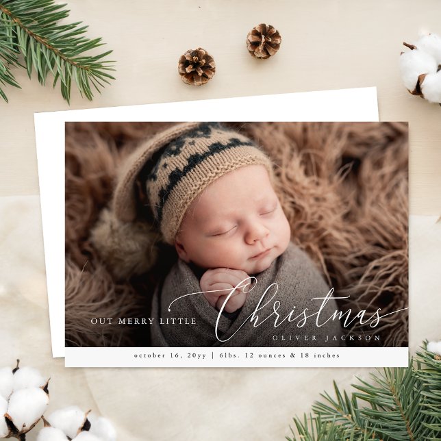 Baby's First Christmas Holiday Baby Birth Foto Ankündigung (Von Creator hochgeladen)