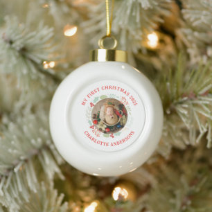 Baby's First Christmas Individuelle Name Foto Keramik Kugel-Ornament