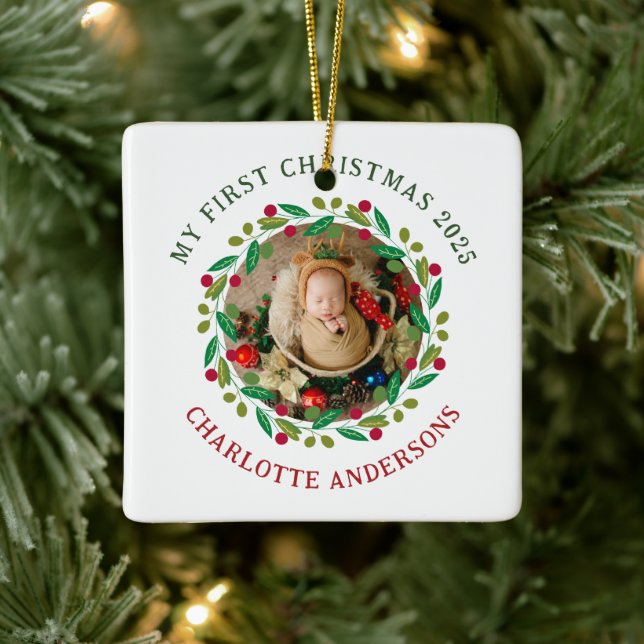 Baby's First Christmas Individuelle Name Keramikornament (Baum)