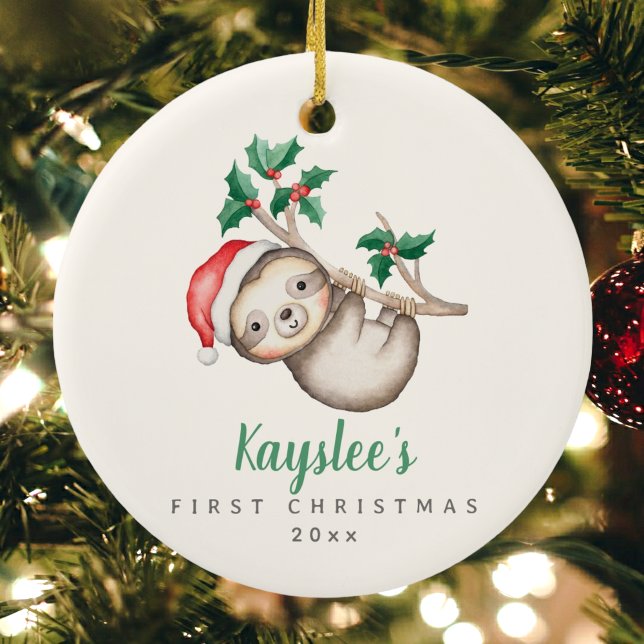 Babys First Christmas Individuelle Name Sloth Orna Keramik Ornament (Von Creator hochgeladen)