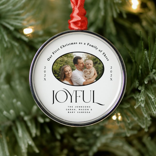 Babys First Christmas Joyful Birth Announcement Ornament Aus Metall (Baum)