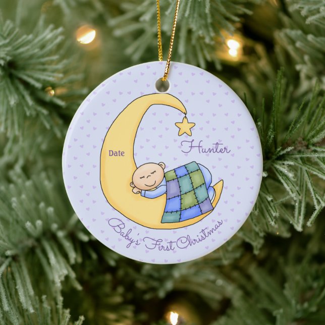 Baby's First Christmas - Junge - Schlafen auf dem  Keramikornament (Baum)