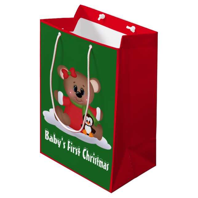 Baby's First Christmas Medium Geschenktasche Mittlere Geschenktüte (Vorderseite Schrägansicht)