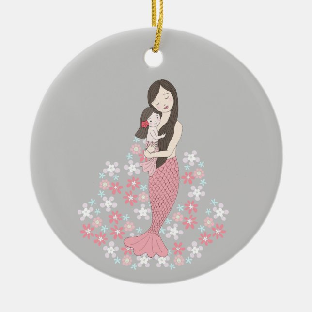 Baby's First Christmas Mermaid Mama Girl Custom Keramik Ornament (Vorne)