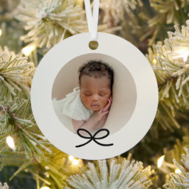 Baby's First Christmas Minimal Black Bow Foto Ornament Aus Metall