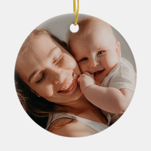 Baby's First Christmas Minimal Red Bow Photo  Keramik Ornament (Vorne)