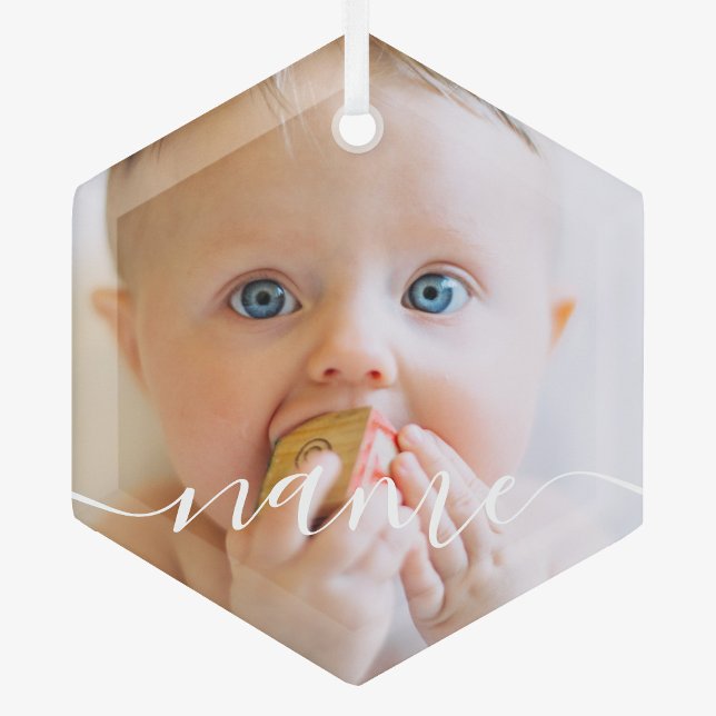 Baby's First Christmas Minimalistisch Foto Ornament Aus Glas (Von Creator hochgeladen)