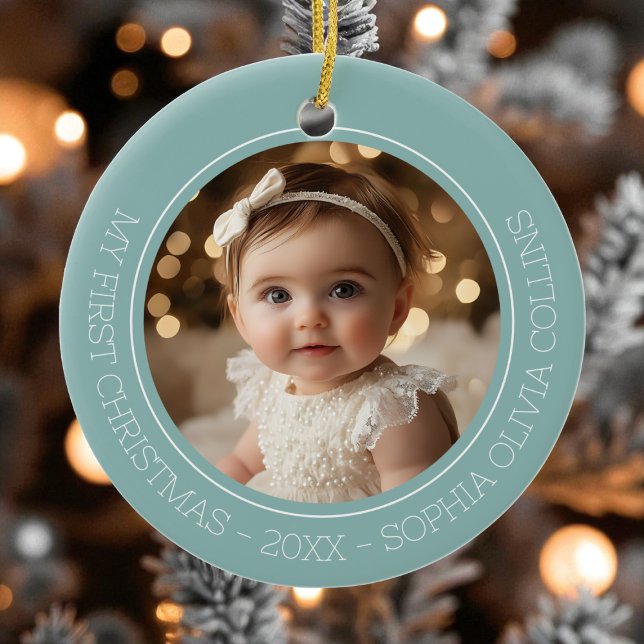 Baby's First Christmas Mint Modern 2 Foto Neugebor Keramik Ornament (Baby's First Christmas Mint Modern 2 Photo Newborn Ceramic Ornament)