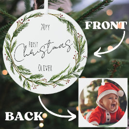 Baby's First Christmas Mistletoe Wreath and Foto Ornament Aus Metall