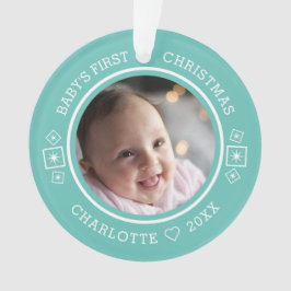 Baby's First Christmas Modern 2 Foto Aquamarin Ornament
