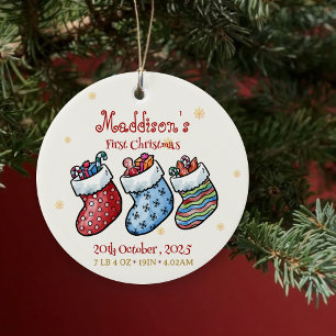 Baby's First Christmas Name & Birth Stats Keepake Keramik Ornament