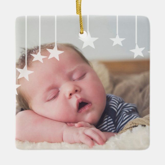 Baby's First Christmas Neugeborenes Foto Keepake Keramikornament (Vorderseite)