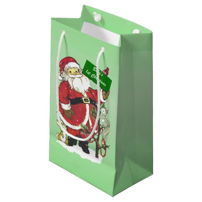 Baby's First Christmas Niedlich Santa Sign Kleine Geschenktüte (Vorderseite Schrägansicht)