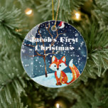 Baby's First Christmas Ornament - Watercolor Fox<br><div class="desc">Fügen Sie diesem Design Ihre benutzerdefinierte Formulierung hinzu, indem Sie die "Bearbeiten Sie diese Designvorlage"-Felder auf der rechten Seite des Elements verwenden, oder klicken Sie auf die blaue Schaltfläche "Anpassen Sie es", um den Text zu ordnen, die Schriftart und Farben zu ändern, und fügen Sie diesem Design zusätzliche Informationen oder...</div>