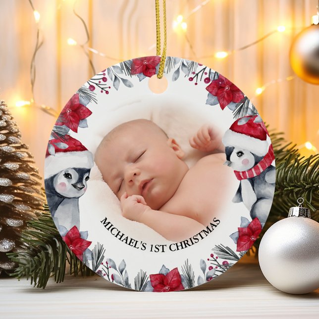 Babys First Christmas Penguin Foto Keramik Ornament (Von Creator hochgeladen)