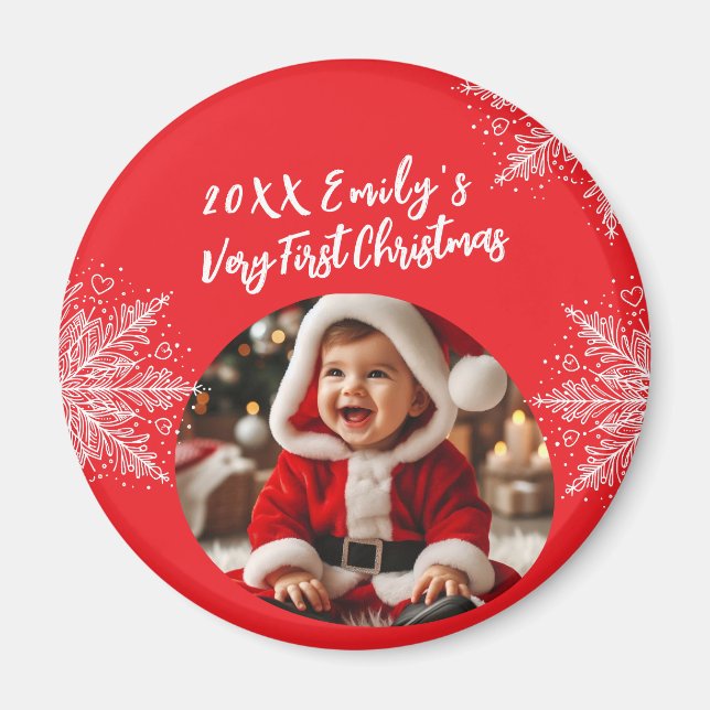 Baby's First Christmas Personalisiert Foto Magnet (Vorne)