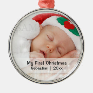 Baby's First Christmas Personalisiert Foto Templat Silbernes Ornament