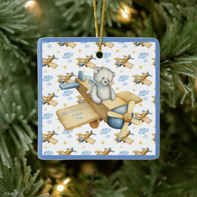 Baby's First Christmas Personalize Blue Niedlich B Keramikornament (Baum)