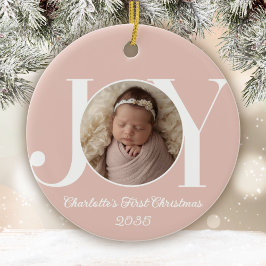 Baby's First Christmas Photo Blush Pink Keramik Ornament