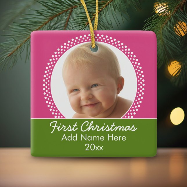 Baby's First Christmas Photo Frame Keramikornament (Personalized photo ornament)