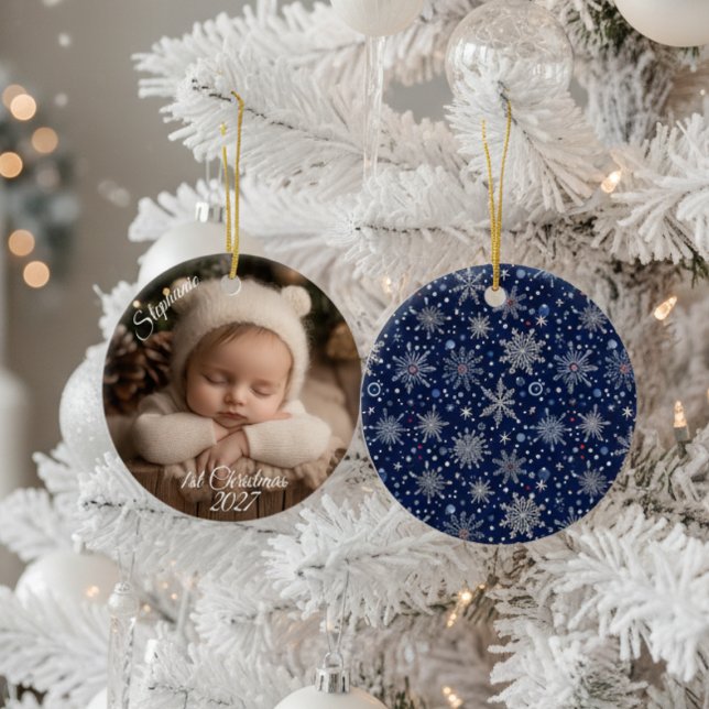 Baby's First Christmas Photo Keramik Ornament (Personalized baby's 1st Christmas photo ornament)