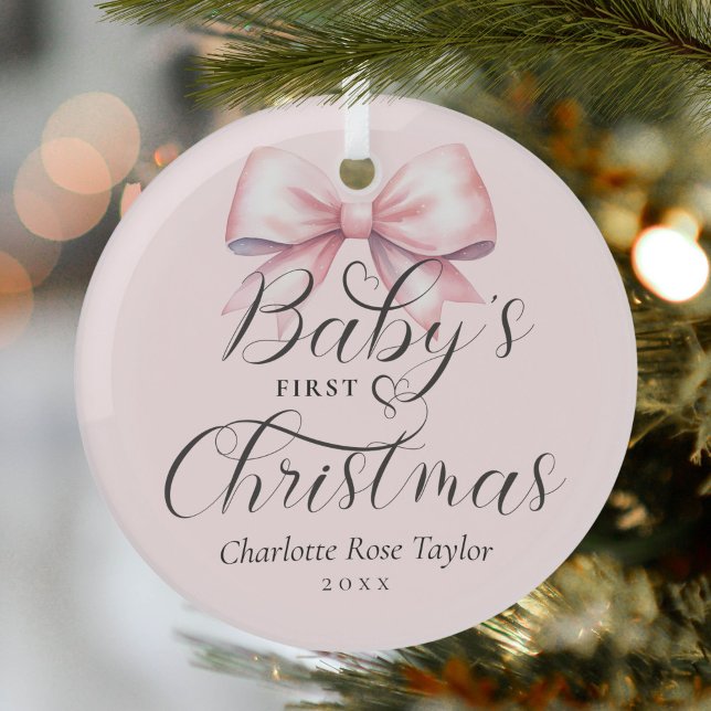 Baby's First Christmas Pink Bow Keepake Ornament Aus Glas (Von Creator hochgeladen)