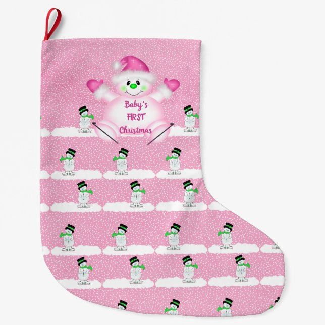 Baby's First Christmas Pink Großer Weihnachtsstrumpf (Vorderseite)
