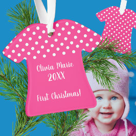 Baby's First Christmas Pink Polka Dot Ornament