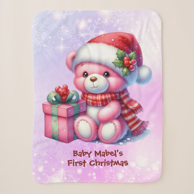Baby's First Christmas Pink und Red Teddy Bären Sherpadecke (Vorderseite)